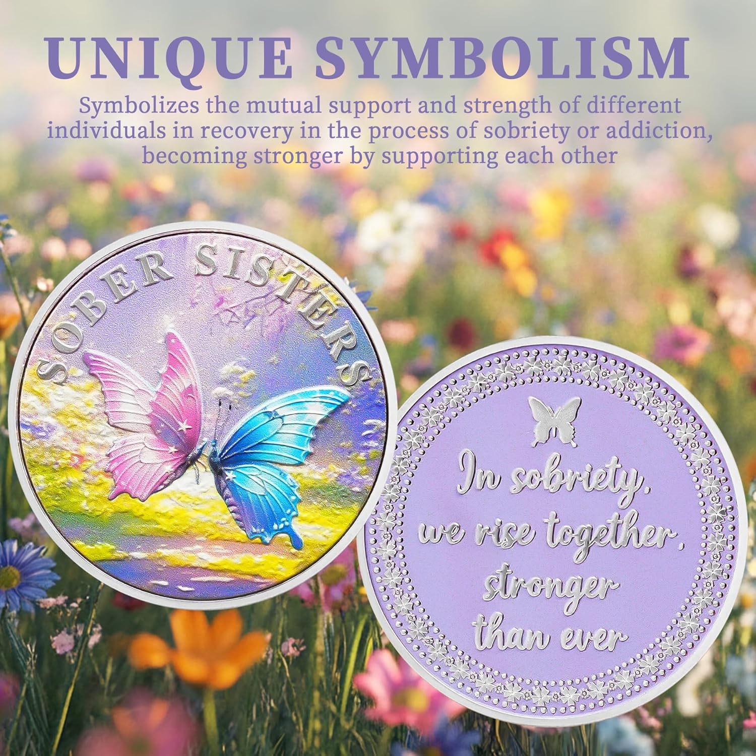 Sober Sisters Sobriety Coin – AA NA Recovery Butterfly Chip Medallion– Inspirational Alcoholics Anonymous Token– Recovery Gift for Women’s Sobriety Anniversary