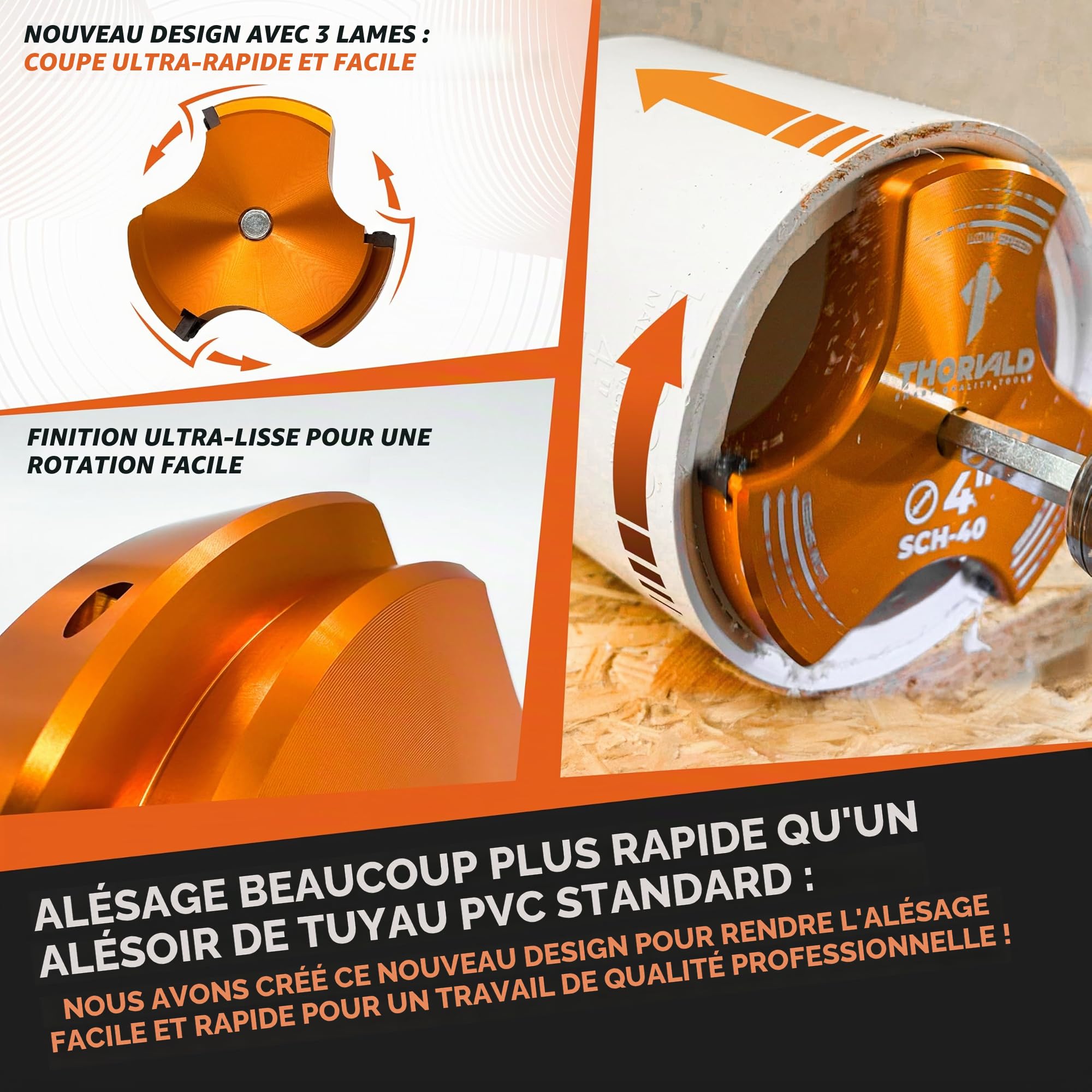 THORVALD Alésoir de tuyau en PVC TriForce – 7 tailles avec lames en carbure de tungstène – Tutoriel vidéo + guide de l'utilisateur – 3 lames économiseur de raccords PVC pour plomberie – Tailles