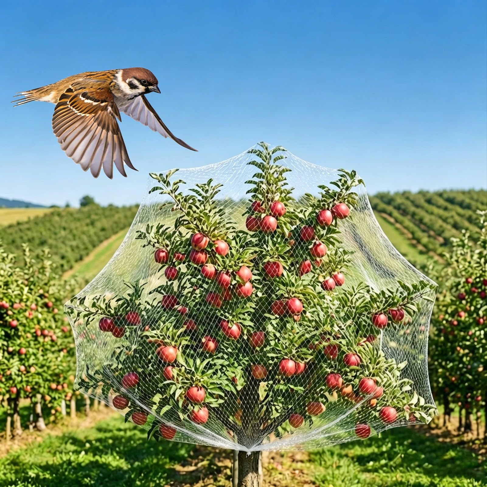 Malla Antipajaros Malla Protectora para Árboles Frutales de Gran Tamaño, Malla de 1,6 cm para Jardín para La Protección de Aves, Enrejado de Nailon Resistente para Huertos(5x25m/16x82ft)
