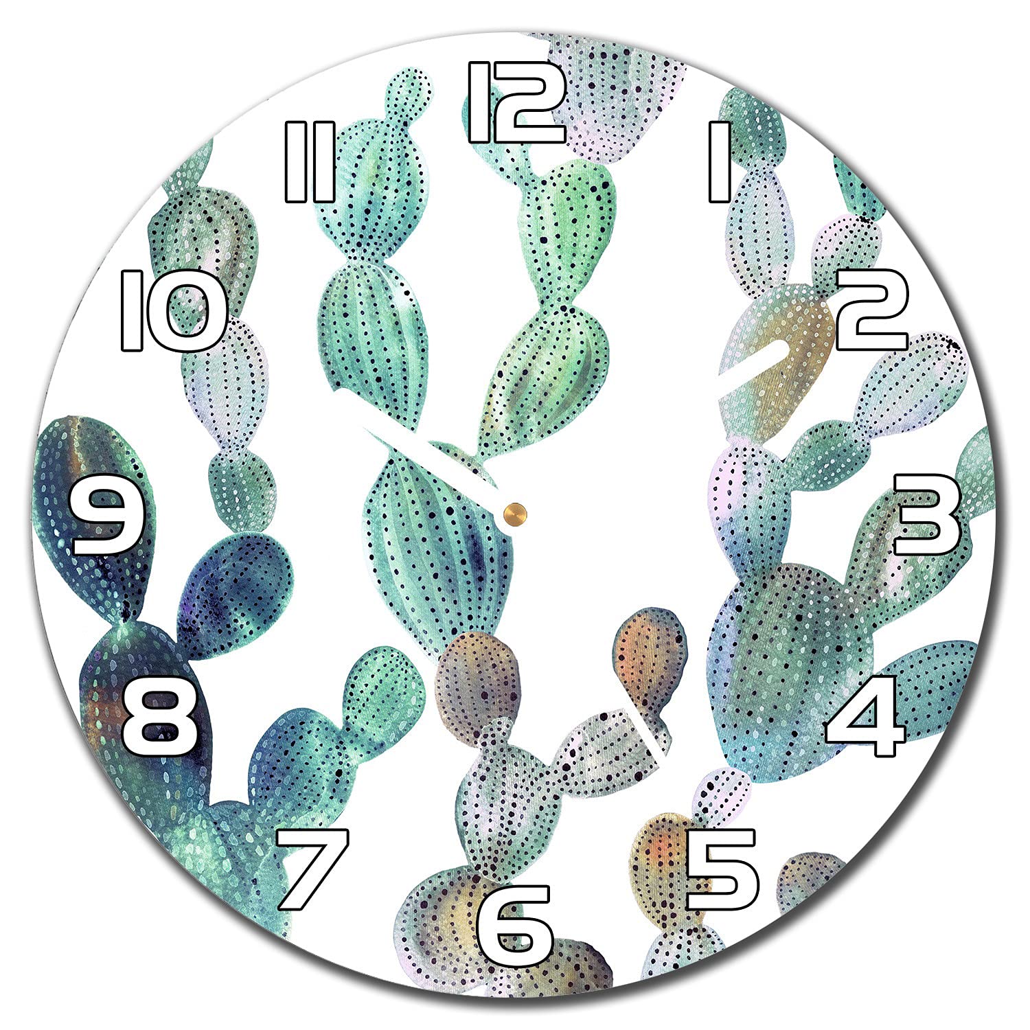 Horloge murale cuisine et salon en verre 30cm Cactus Floral