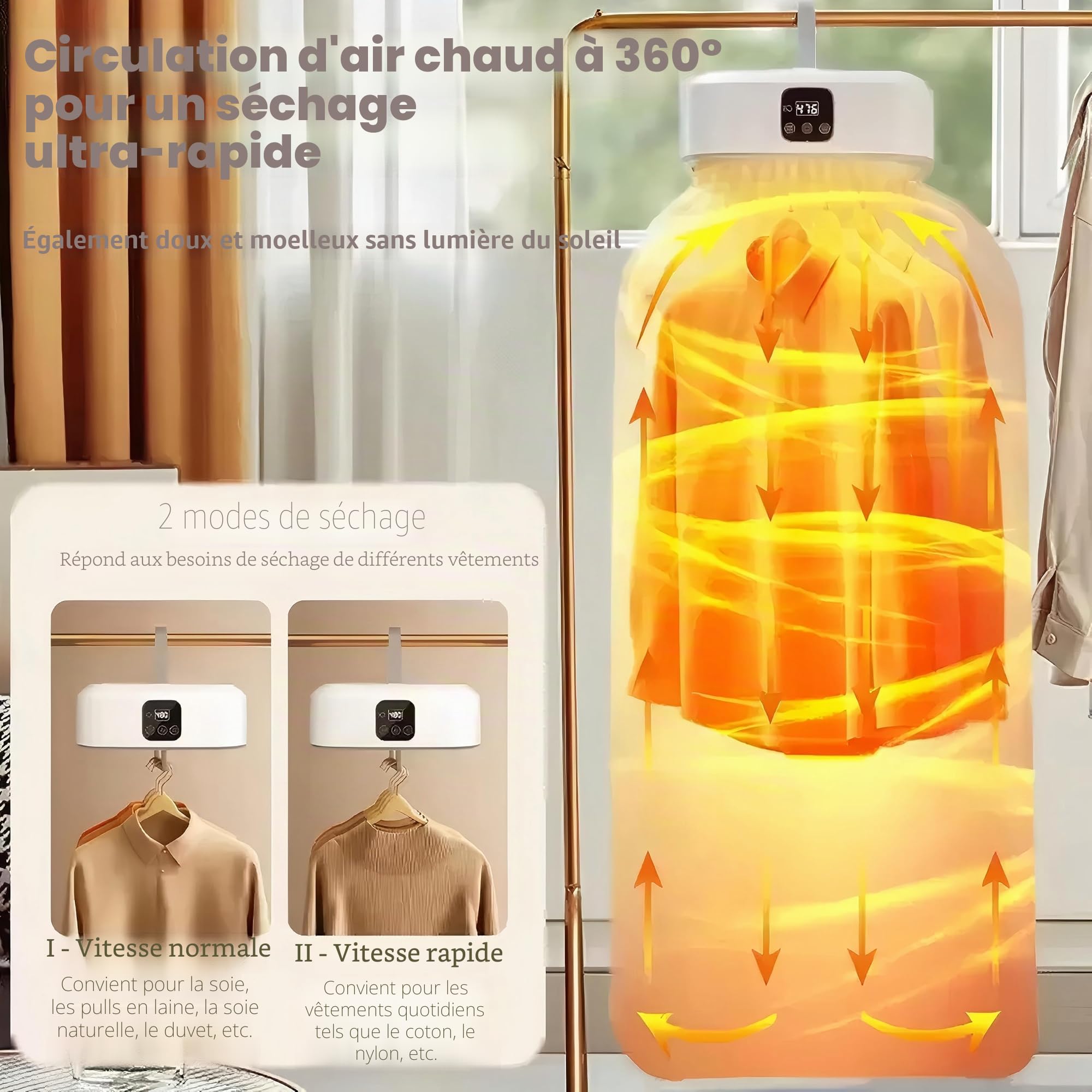 Sèche-Linge Électrique Portable 600 W Pompe de Chaleur Pliable avec Minuterie