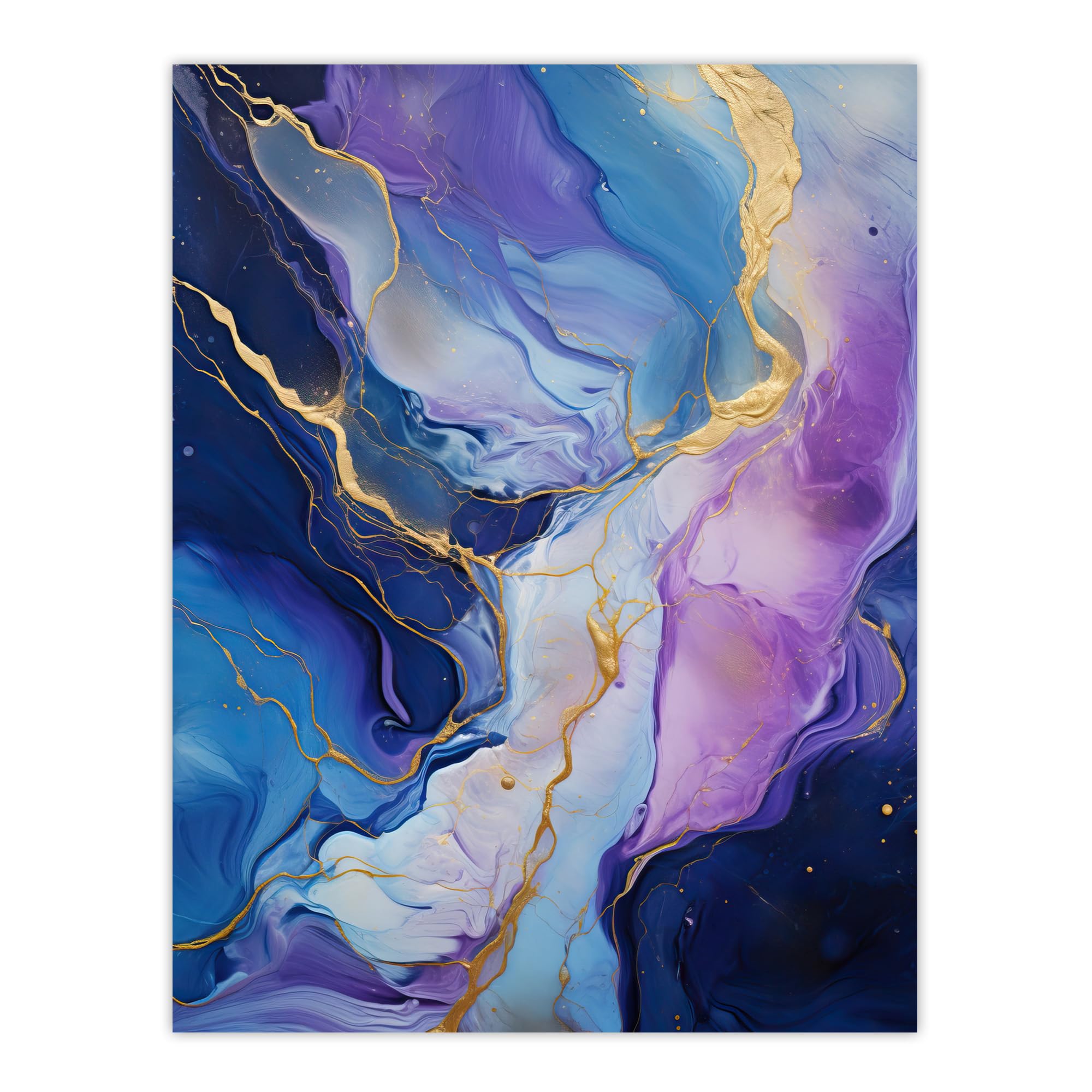Artery8 Purple Gold Blue Fluid Stone Crystal Abstract Artwork Painting Large Wall Art Poster Print Thick Paper 18X24 Inch