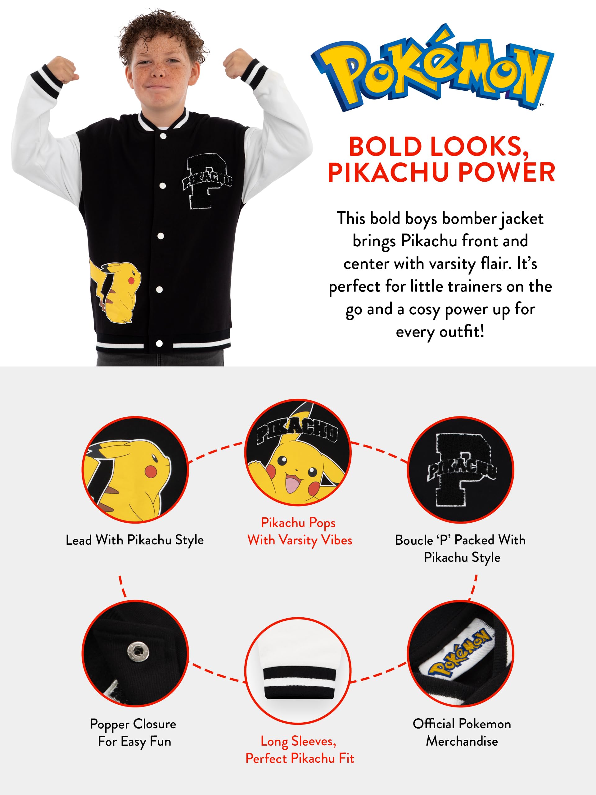 Pokemon Veste Garçon, Veste Universitaire Pikachu, Blouson Bomber Garçon Pikachu