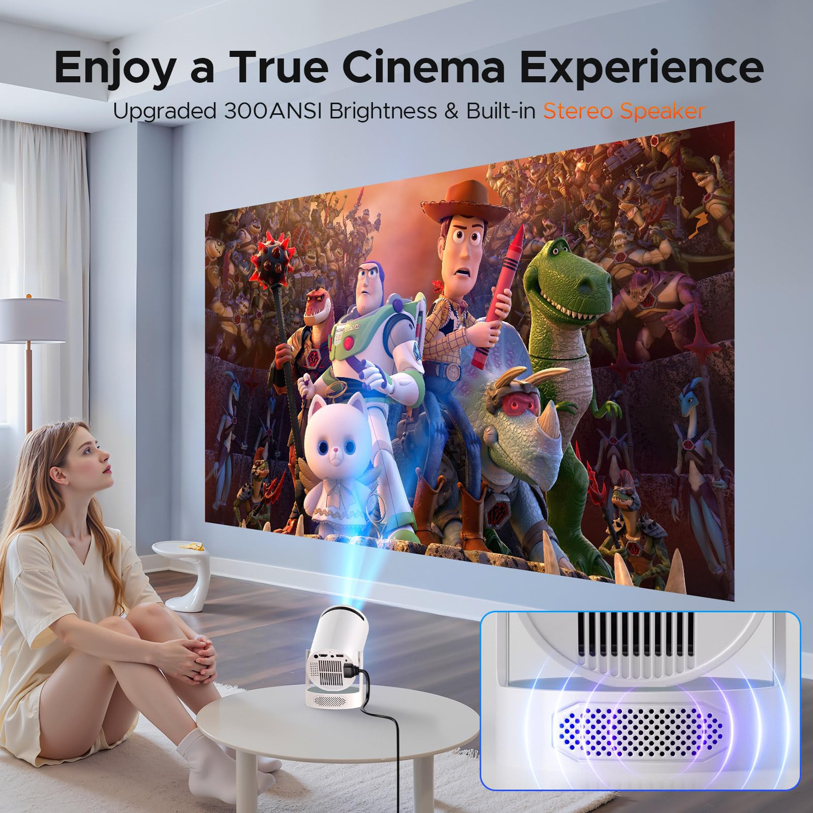 Proiettore Portatile con Smart Android TV Support 4K 1080P Auto Keystone WiFi 6 Bluetooth 5.0 Rotabile 220° Mini Proiettore Compatibile con Telefono/HDMI/TV Stick/PS5