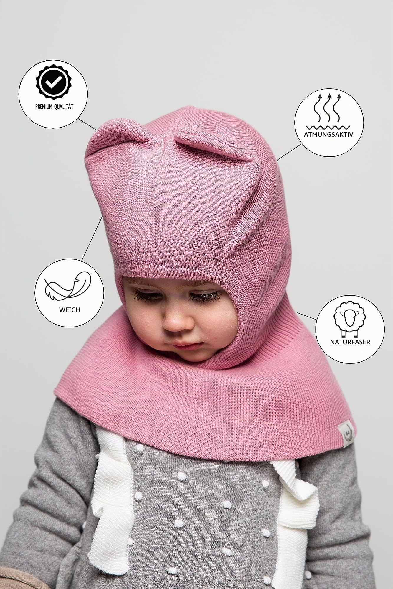 Schlupfmütze Schalmützen aus Baumwolle für Baby Kinder I Winter Warme Gestrickte Sturmhaube Balaclava für Jungen und Mädchen