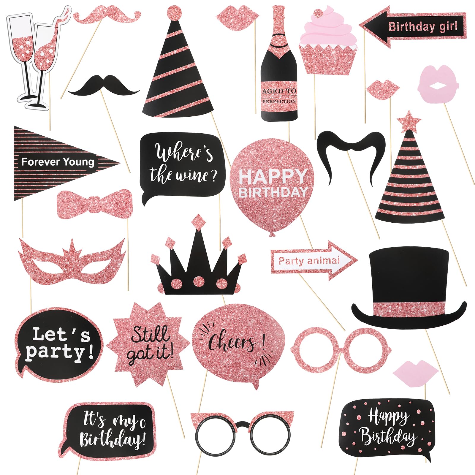 Ymapinc 30Pcs Birthday Photo Booth Props, Party Accessories for Girls