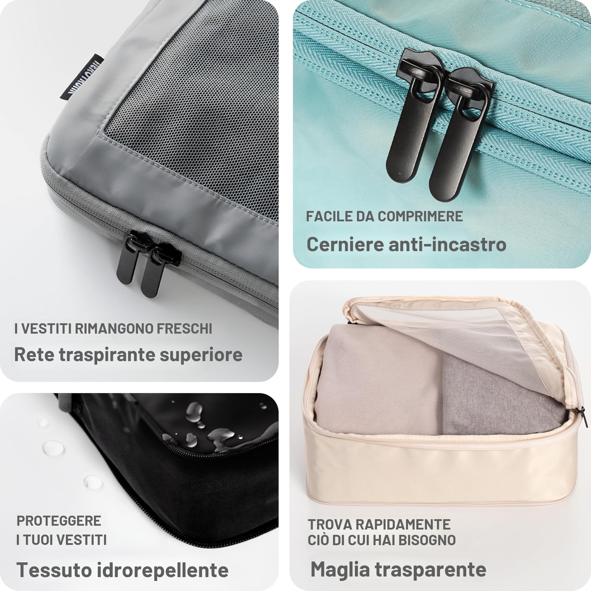 Aerotrunk Cubi da viaggio a compressione, organizer per bagagli, con doppia cerniera, per valigie (confezione da 4, nero)