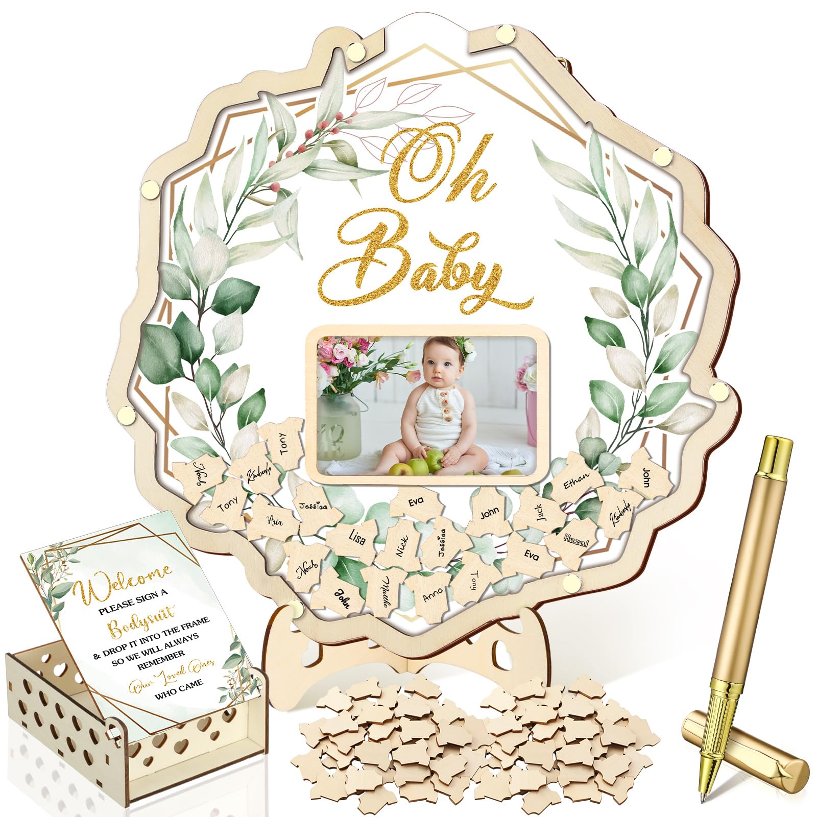 Wenqik 63 Pcs Sage Green Baby Shower Guest Book,Green