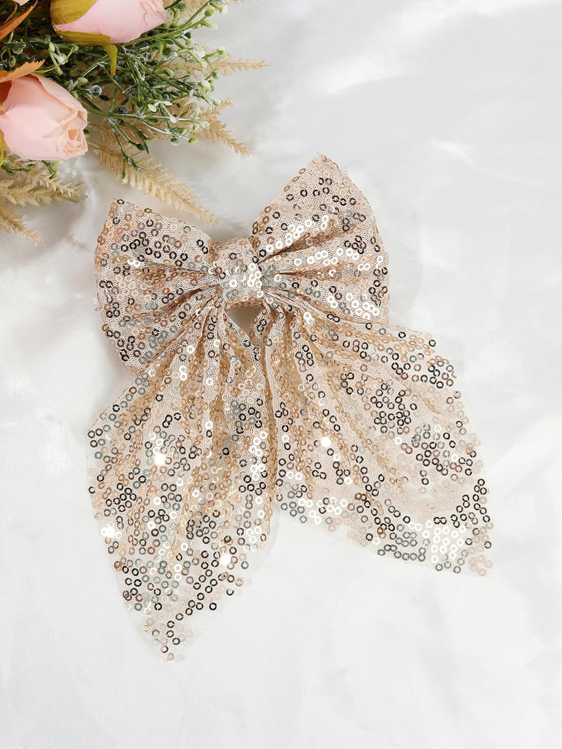 Sequin Hair Bows for Girls, 5.9inch Glitter Hair Bows Clips Gold Bows for Hair - Girls Hair Accessories