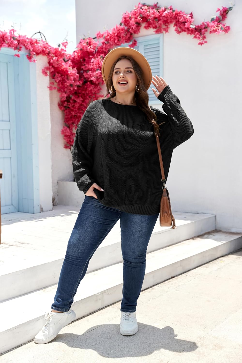 Plus Size Sweaters for Women Batwing Sleeve Oversized Boat Neck Jumper Tops Chunky Knit Pullover Sweater XL-5XL - Image 6