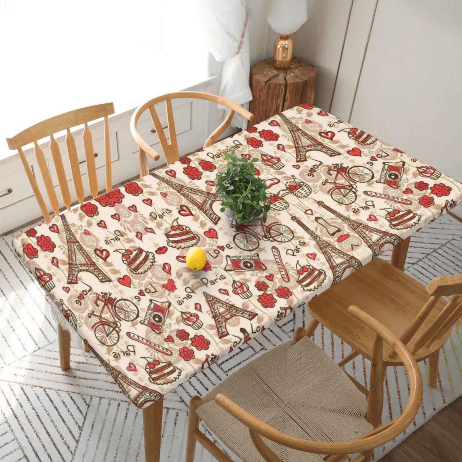 Nappe rectangulaire ajustée imperméable 152 cm pour repas de jardin et pique-nique