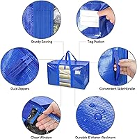 Vista 3 de BALEINE 2 unidades de bolsas de mudanza extragrandes con asas reforzadas, bolsas de almacenamiento resistentes para suministros de mudanza, camping