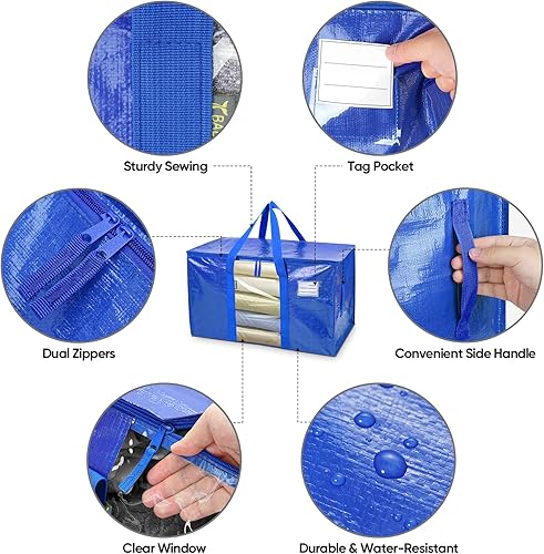 Miniatura 3 de BALEINE Paquete de 4 Bolsas de Mudanza de Gran Tamaño con Asas Reforzadas, Bolsas Tote de Almacenamiento Resistente Suministros de Mudanza para