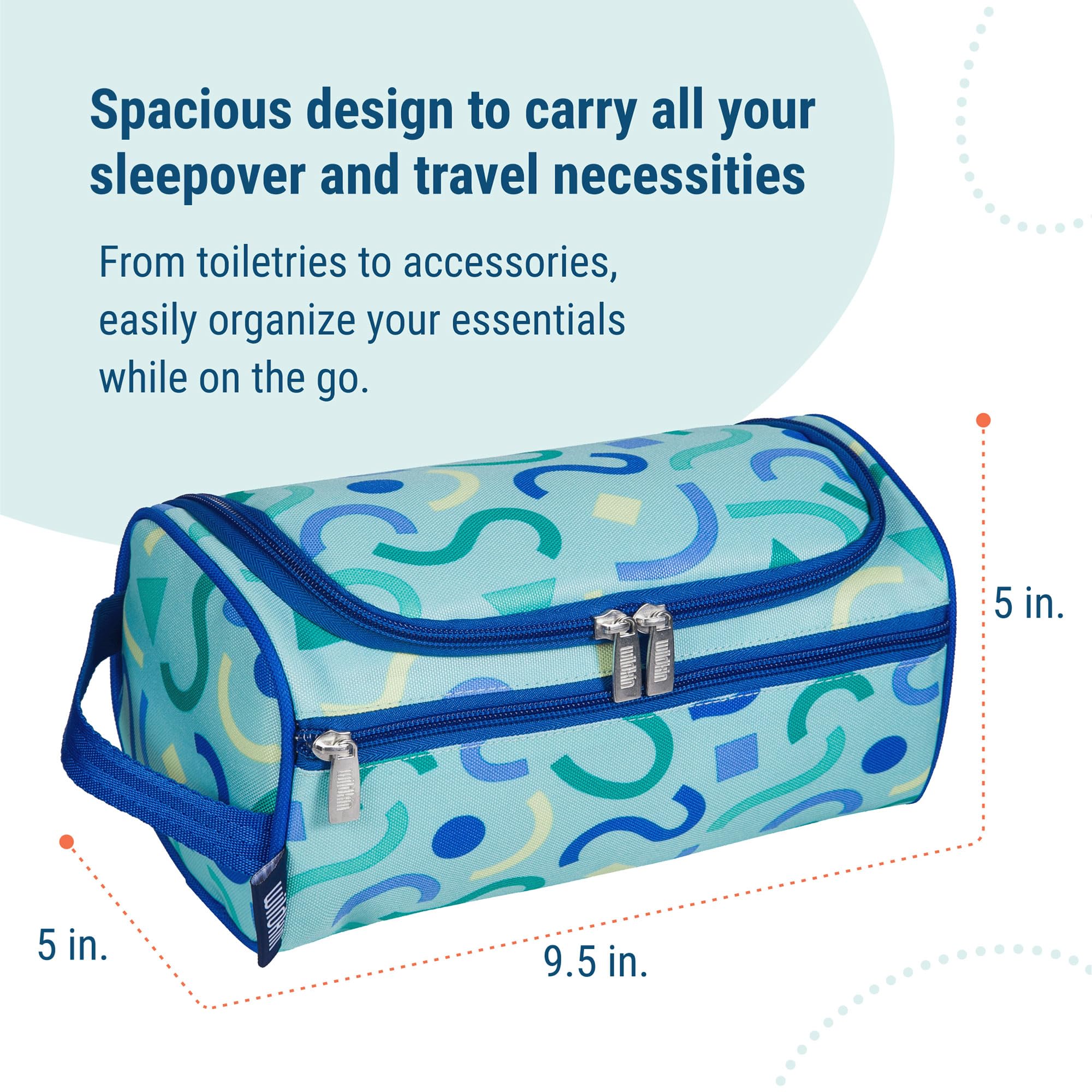 Wildkin Neceser para niños y niñas, ideal para la escuela, fin de semana o viajes nocturnos, Azul (Confetti Blue), Talla única, Neceser