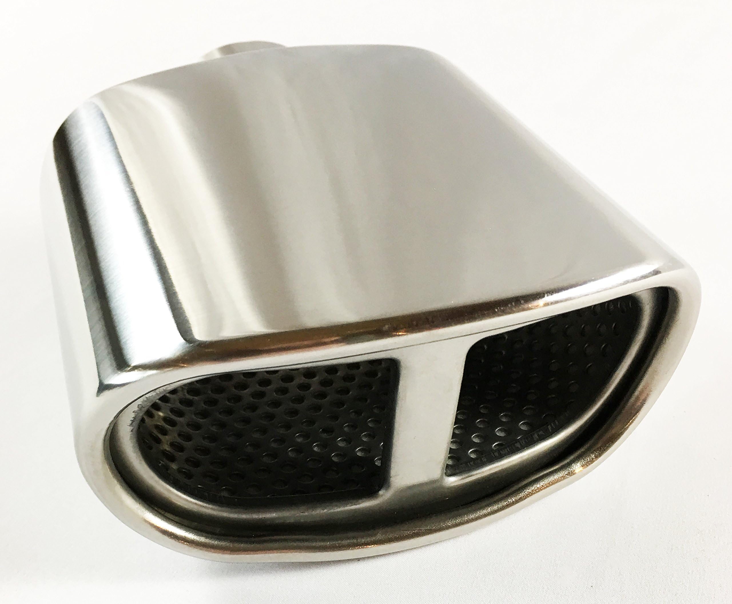 Exhaust Tip 2.25" Inlet 5.50 X 3.00" High 7.00" Long Double Wall Rolled Oval Split Resonated Stainless Steel WSR55007-225-RS-SS Wesdon Exhaust Tip