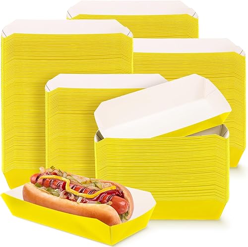 200 bandejas de papel de 3 libras desechables para alimentos y botes para perros calientes, bandejas para nachos de 7 pulgadas, bandejas para llevar