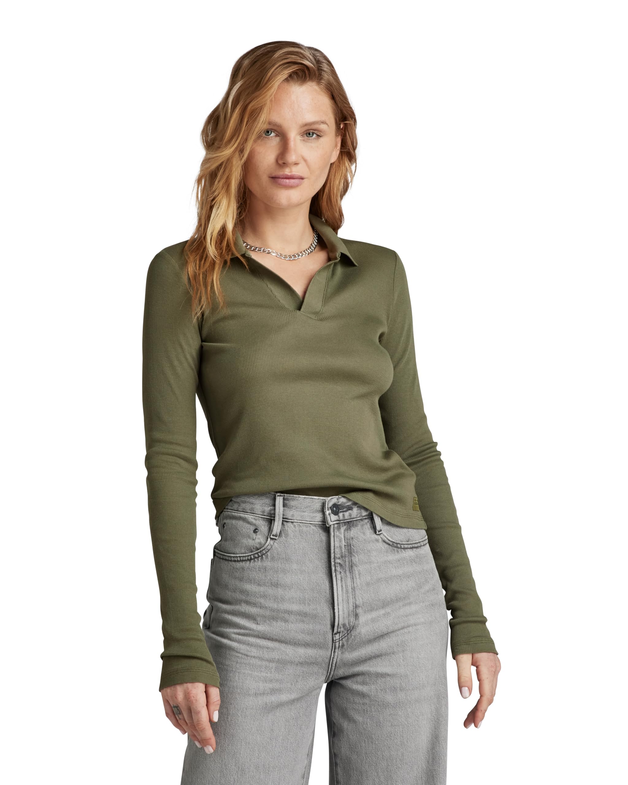 G-Star Women's Green (Dk Shamrock D24513-D527-7159) Ribbed Slim Polo Xs