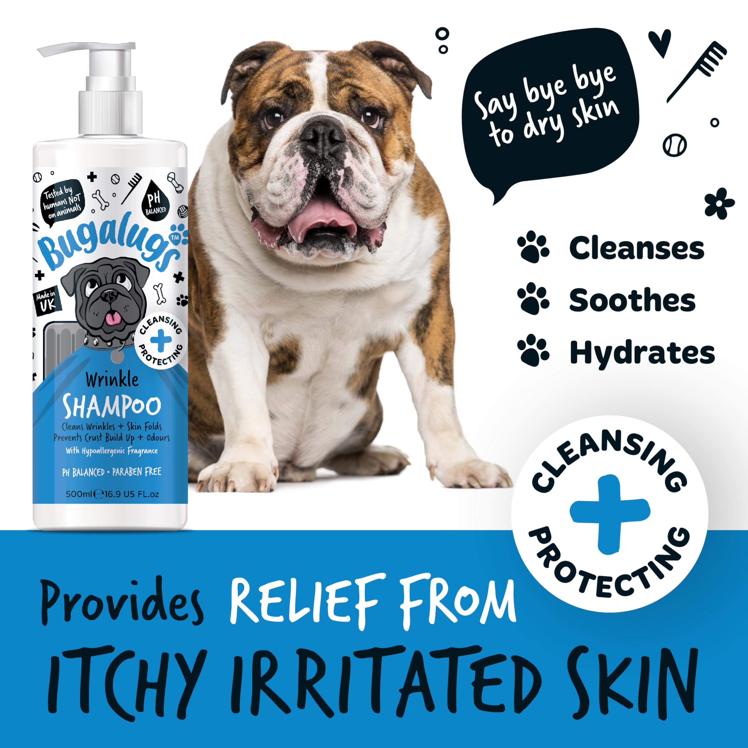 BUGALUGS, Shampoo for Creases and Wrinkles in Dogs, 500 ml, Gentle and Antibacterial Cleansing, Sensitive Skin - Image 2