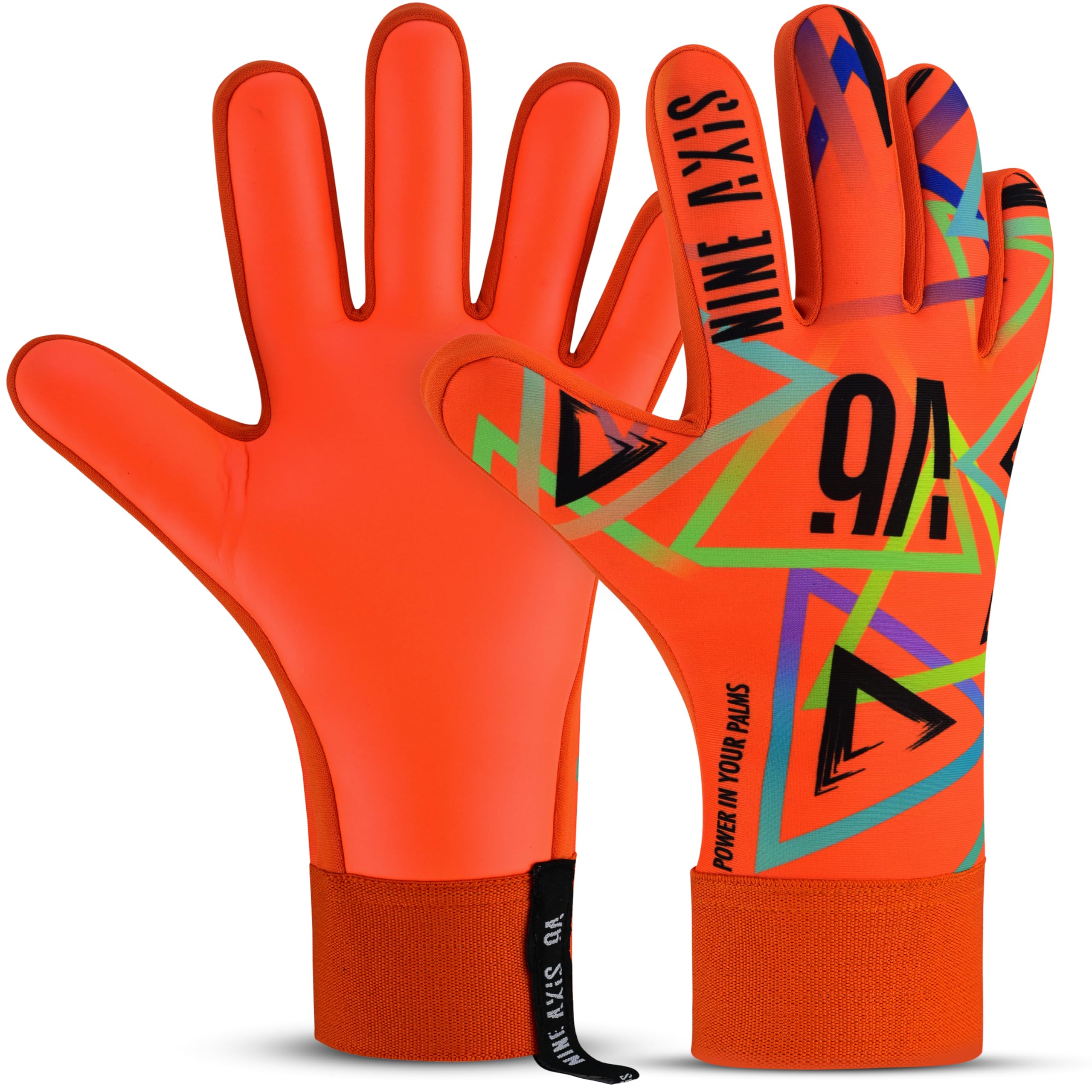 NINE AXIS Football Goalkeeper Gloves for Kids & Youth Children Soccer Goalie Gloves with Strong Grip Palms (Orange, Size 6 Suitable for 13 to 15 Years Old)