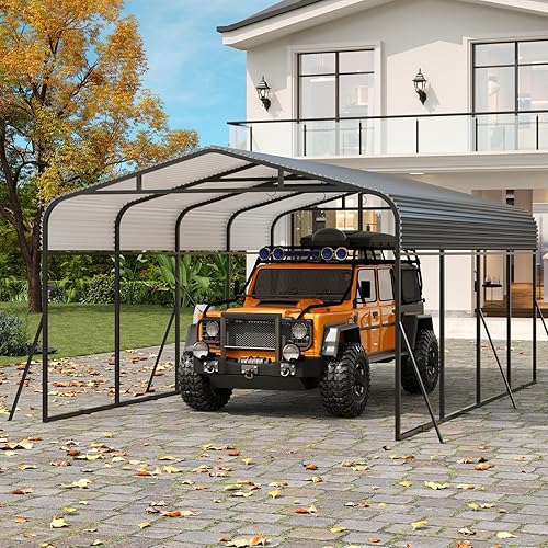 GAOMON Metal Carport, Carport with Reinforced Base and Galvanized Steel Roof, Heavy Duty Garage Car Shelter Shade, Outdoor Car Port Canopy for SUV, Truck, Boats, 12x20 FT