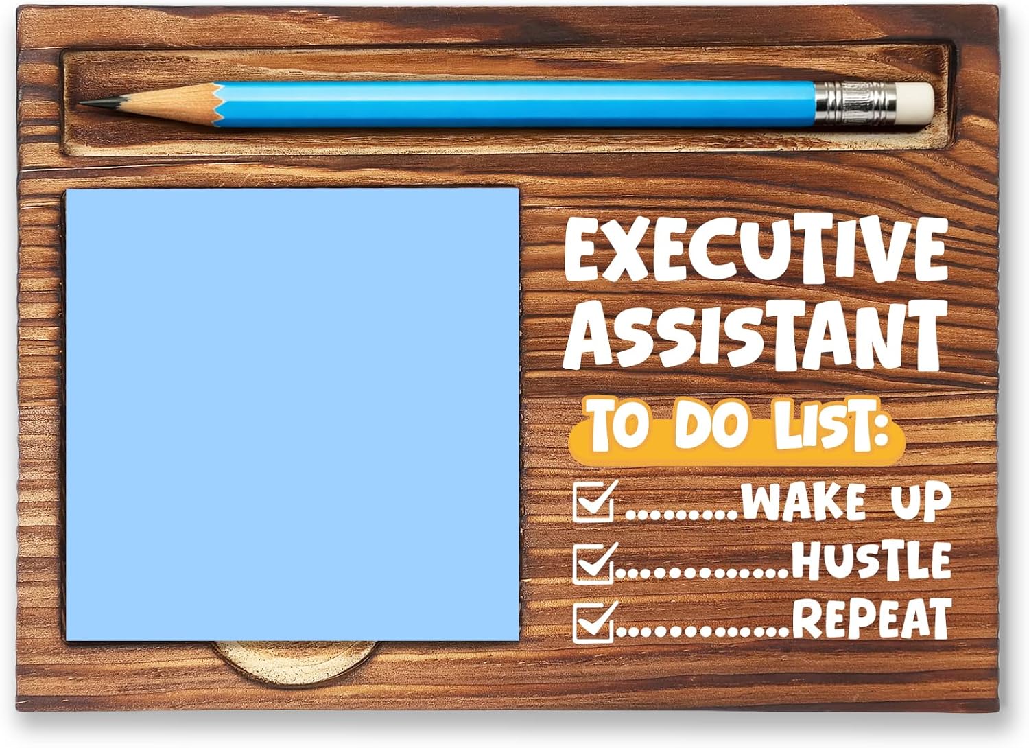 Executive Assistant Sticky Note Holder, to Do List Desk Decor with Wake Up Hustle Repeat, Office Humor Wooden Memo Pad Stand for Assistant Gift-DW89