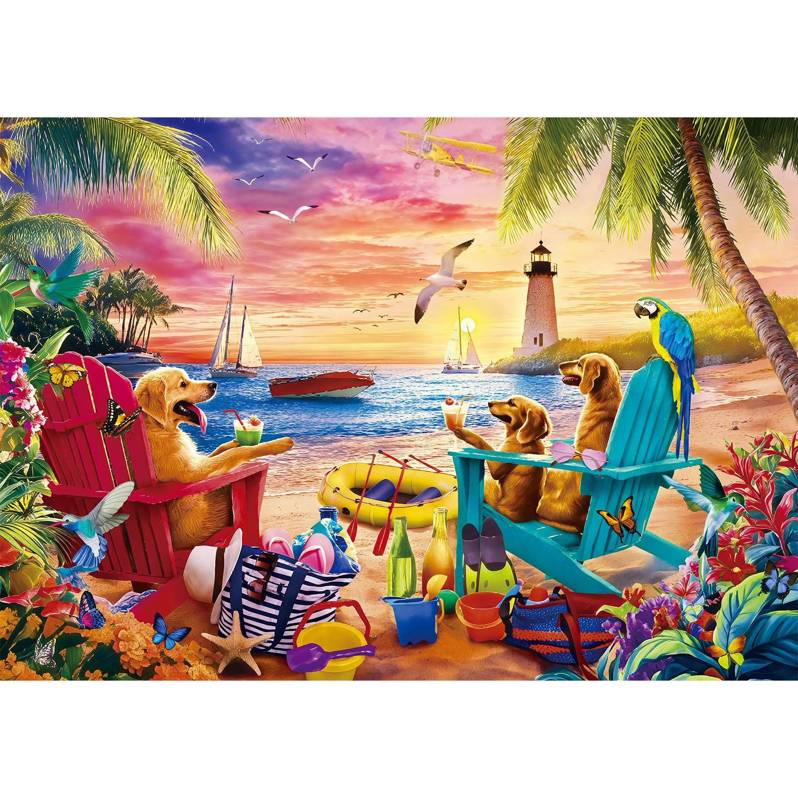 Sutinban Beach Party Puzzles 500 Pieces for Adults Ocean Seaside Dogs Happy Time 500 Piece Jigsaw Puzzles for Adults Gifts Theme: Beach Puppy