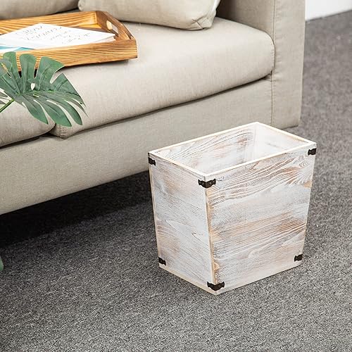 Miniatura 5 de VERGOODR Basurero de madera con antorchas de estilo rústico gris con soportes decorativos de metal para dormitorio, sala de estar, baño y oficina