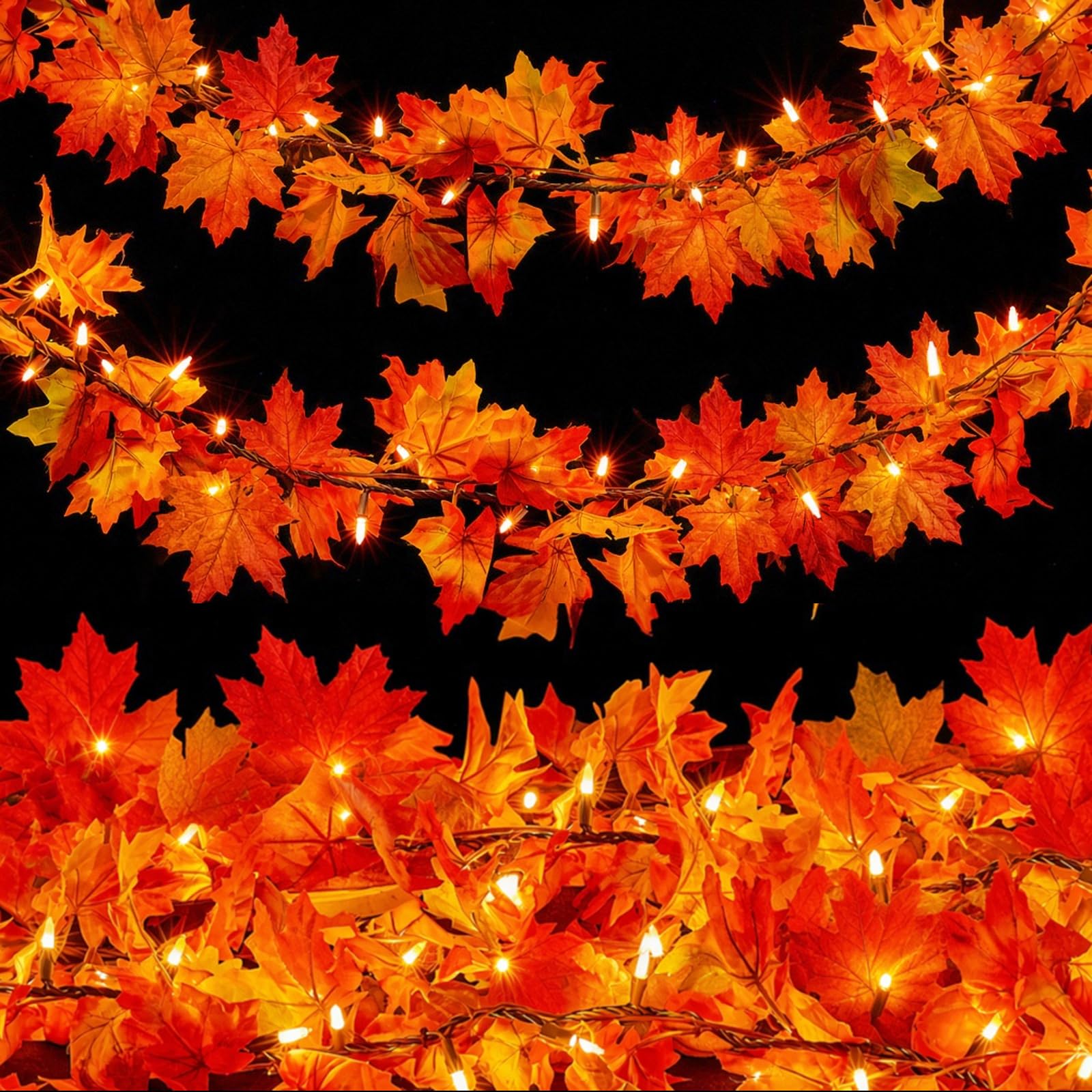 Meknow 9FT Plug in Fall Garland with Lights