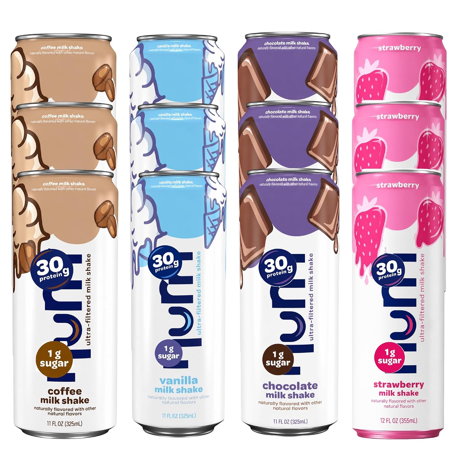 Nurii High Protein Shake Variety Pack, 30g Protein, 4 Flavors, 12 Pack, 11 fl oz