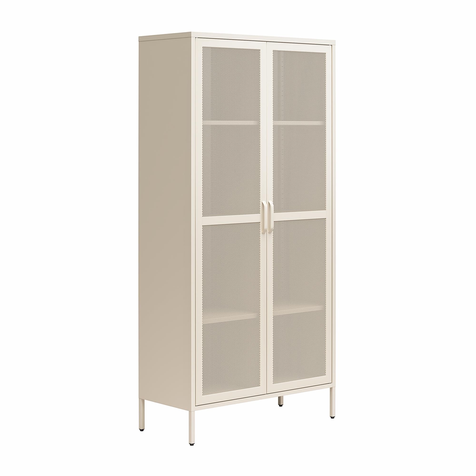 Photo 1 of Novogratz Channing Tall 2-Door Storage Cabinet-Mesh Metal Locker, Parchment