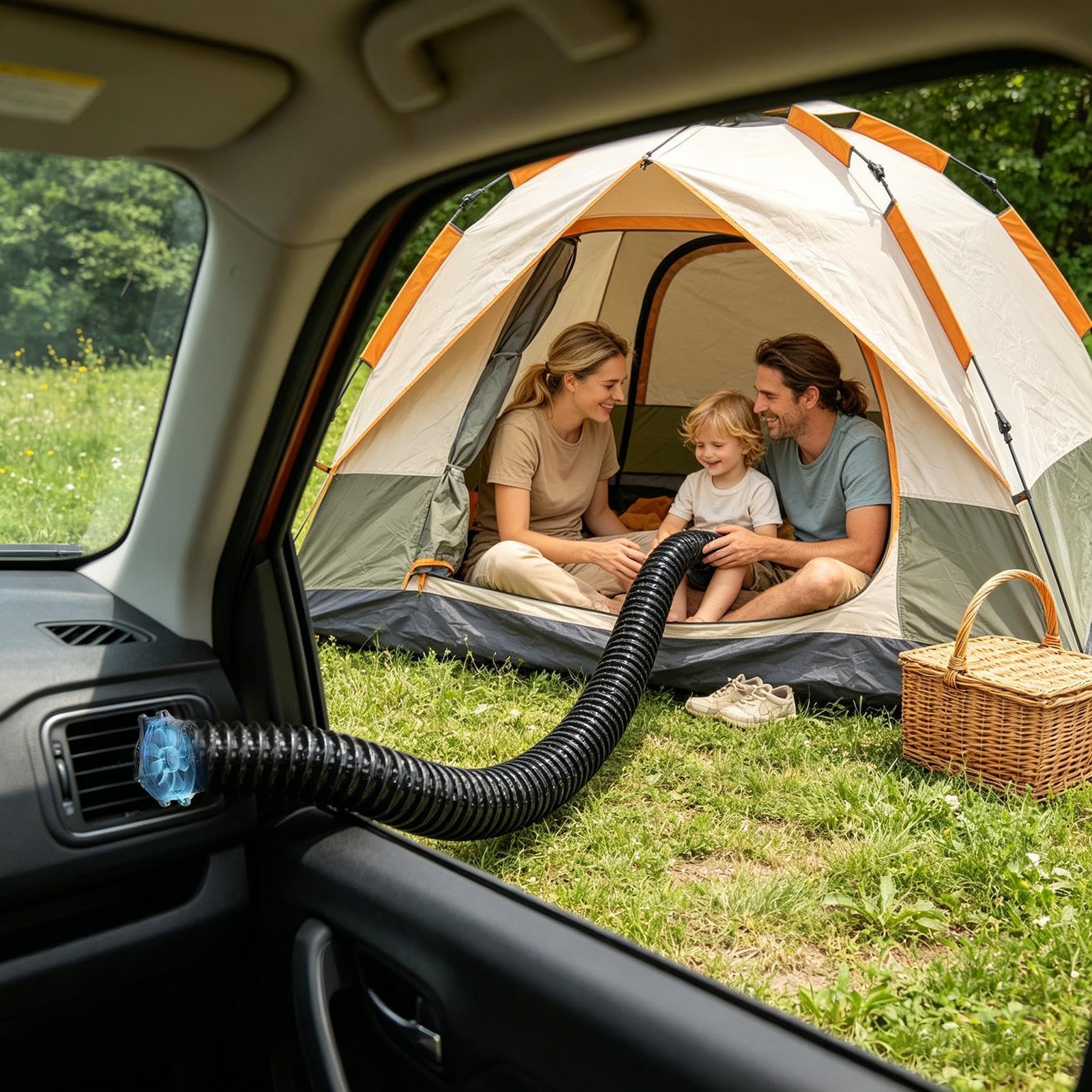 3 M Prolunga Tubo Condizionatore Portatile con Ventola USB, Aria Condizionata Auto - Tubo Prolunga Flessibile per Sedile Posteriore, Cani, Animali Domestici, Bambini, Camper, SUV, LKW
