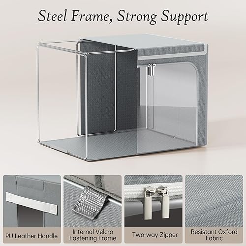 Miniatura 4 de Yecaye Contenedores de almacenamiento de ropa con marco de metal, contenedor plegable de almacenamiento de ropa con tapa, caja organizadora apilable