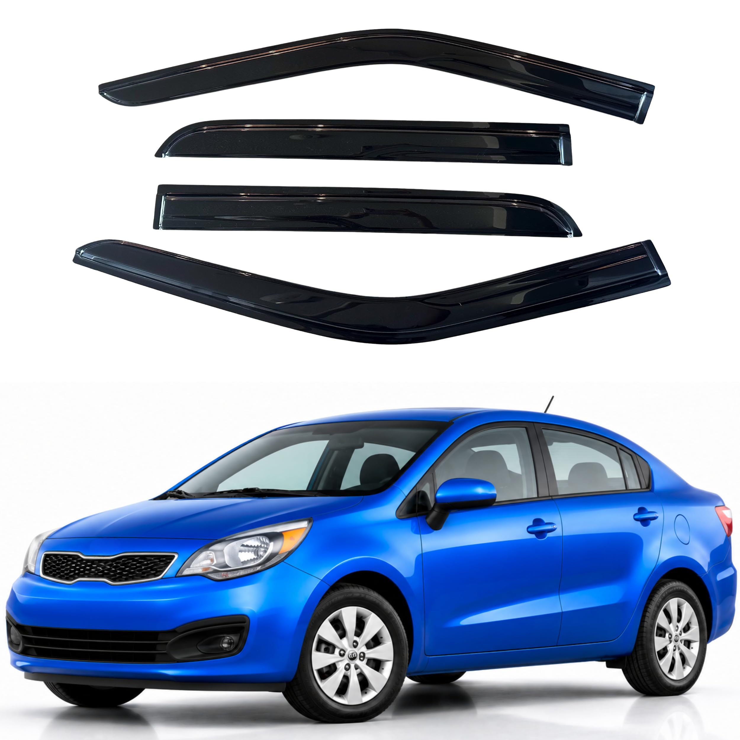 IG Window Visors Fit for 2012-2017 Kia Rio, Out-Channel Rain Guards Vent Wind Deflectors 4PC, Car Accessories for 12-17 Rio (Excludes Hatchback)