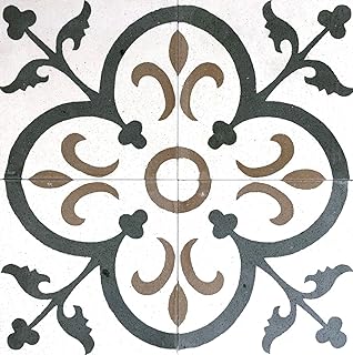 Flora Encaustic Green Brown and White 8x8 Honed Finish Cement Tile Floor