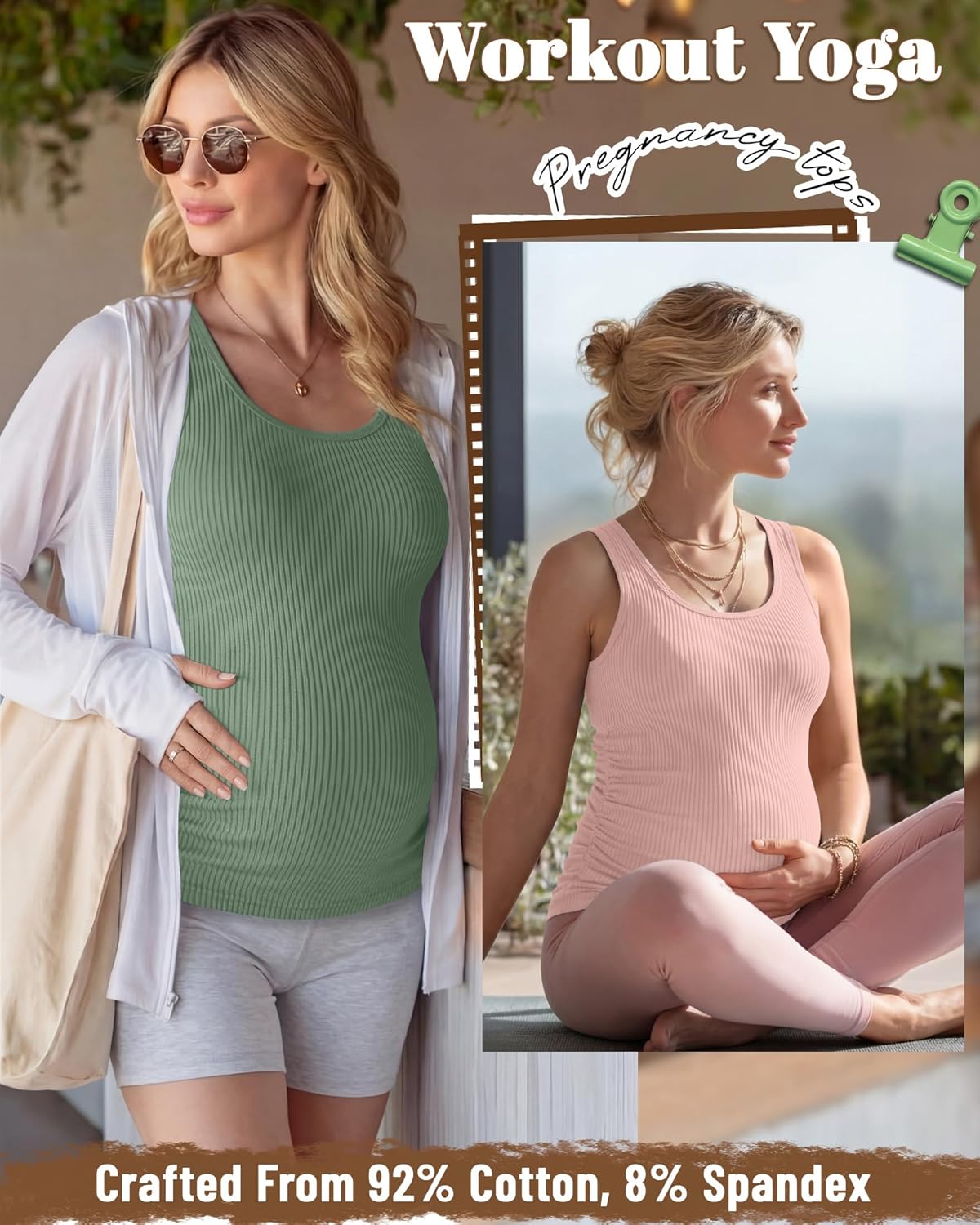3 Pack Womens Maternity Tank Tops Ribbed Cotton Summer Pregnancy Shirts Sleeveless Racerback Ruched Side Clothes