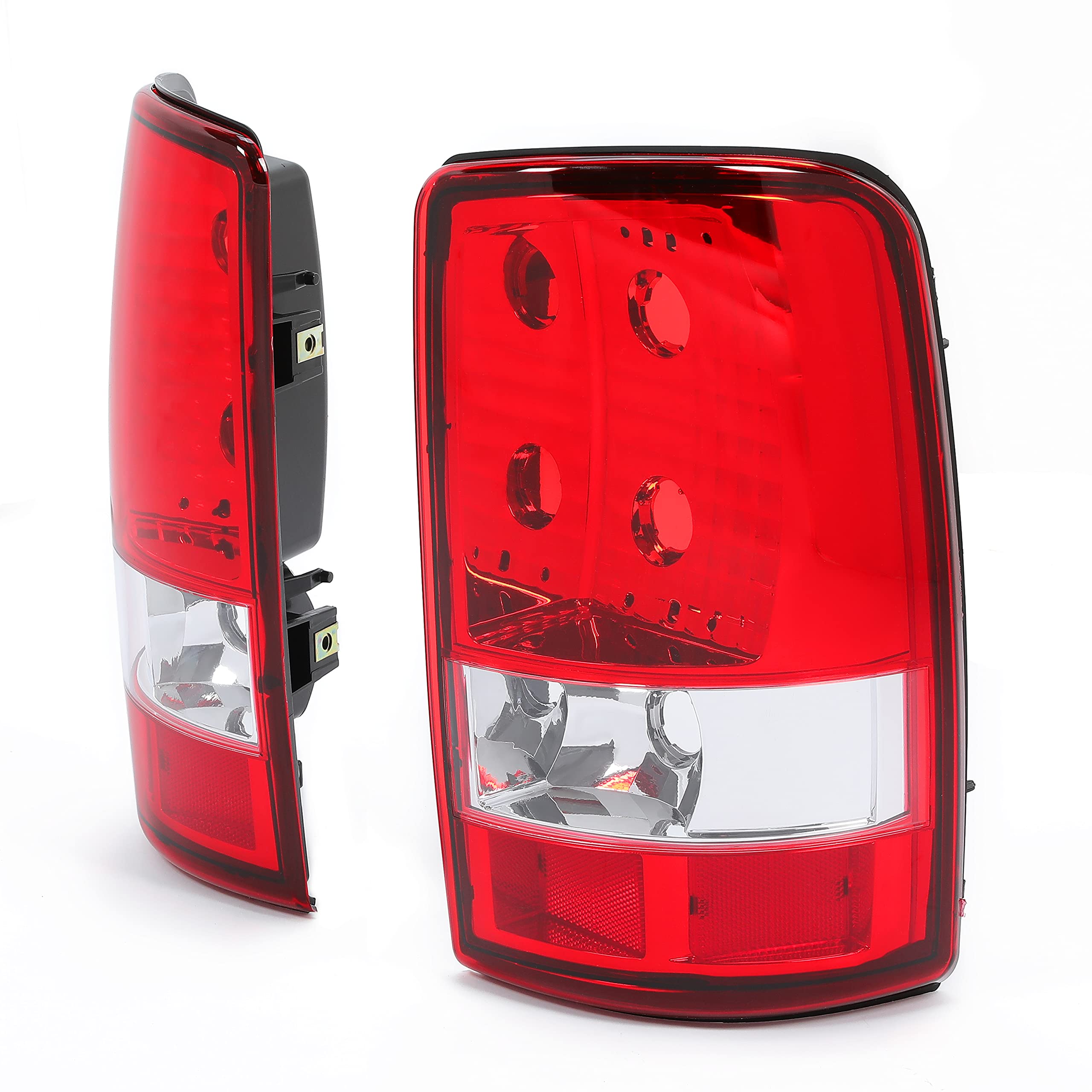 HECASA Tail Light Pair Compatible with 2000-2006 Chevy Chevrolet Tahoe GMC Yukon XL Suburban 1500 2500 Replacement for GM2819199 GM2801170 W/O Bulbs Harness Red Lens Chrome Housing Rear Brake Lamps