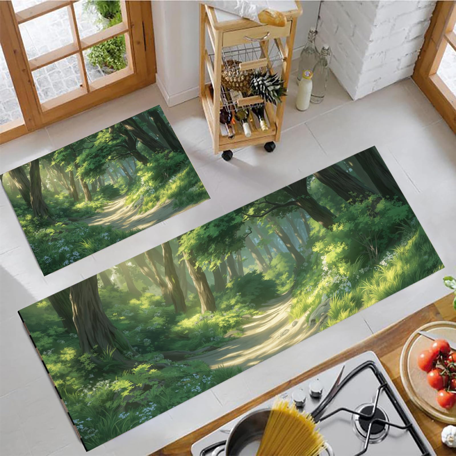 Tapis de cuisine lavable forêt pour créer une ambiance douce et lumineuse