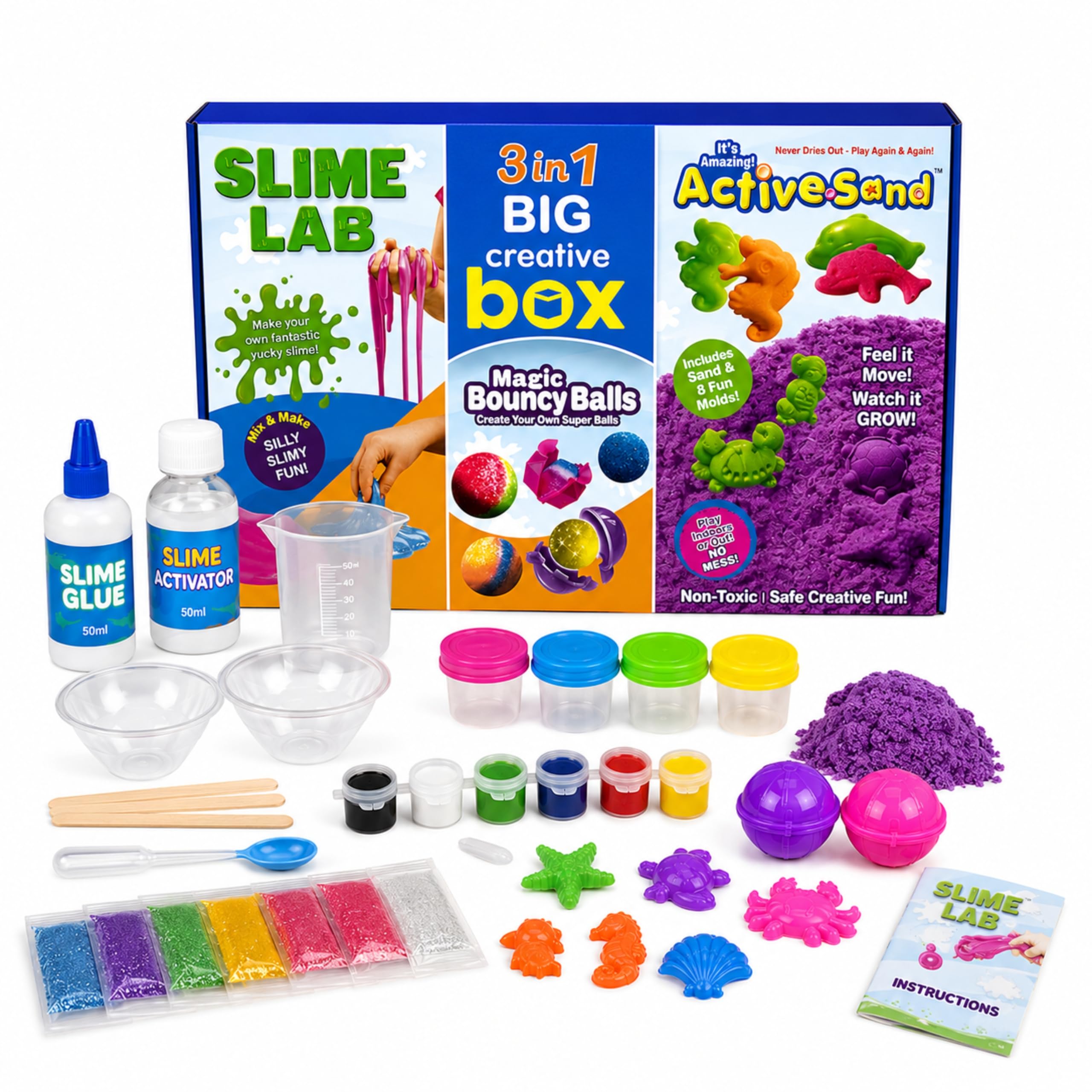 3 in 1 Slime Kit & Active Sand Set for Kids 3-10 Years – DIY Slime Making Kit with Glue, Activator, Crystal Balls, Moulds & Sensory Sand – Non-Toxic Creative Gift for Boys & Girls-image-37