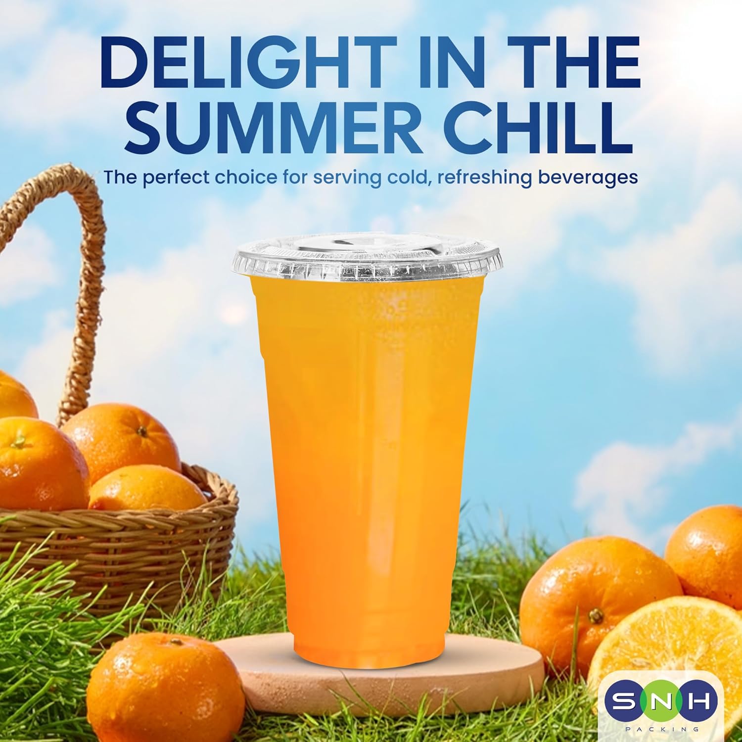 SNH Packing 100-Pack 24 oz Clear Plastic Cups with Straw Slot Flat Lids - Sturdy Disposable Cups for Iced Coffee, Smoothies, Cold Beverages, Milkshakes, To-Go Drinks - BPA-Free & Leak-Resistant