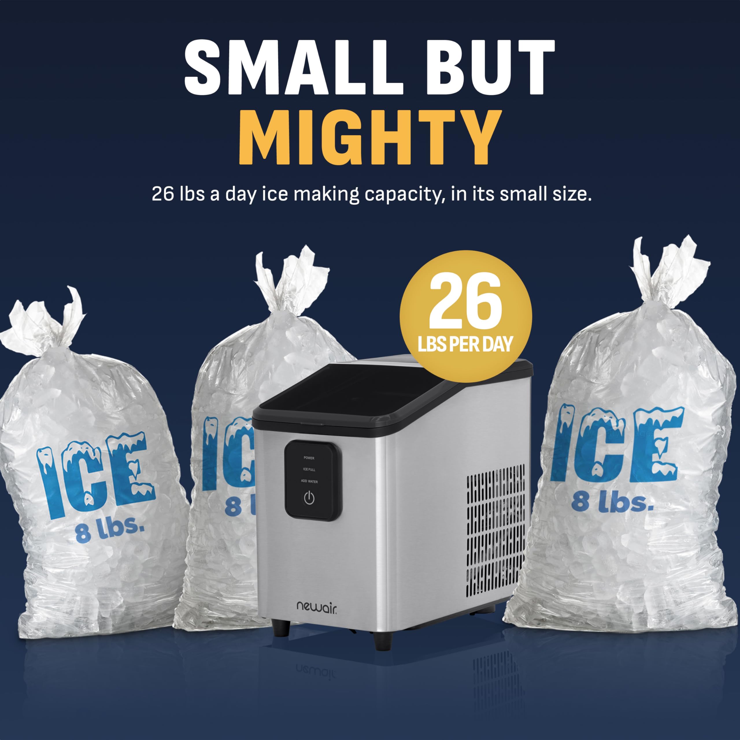 Newair Mini Bullet Ice Maker Countertop | 26 lbs/Day Portable Ice Machine | Space-Saving Ice Maker for Home, Office & RV | Stainless Steel on Fridge.com