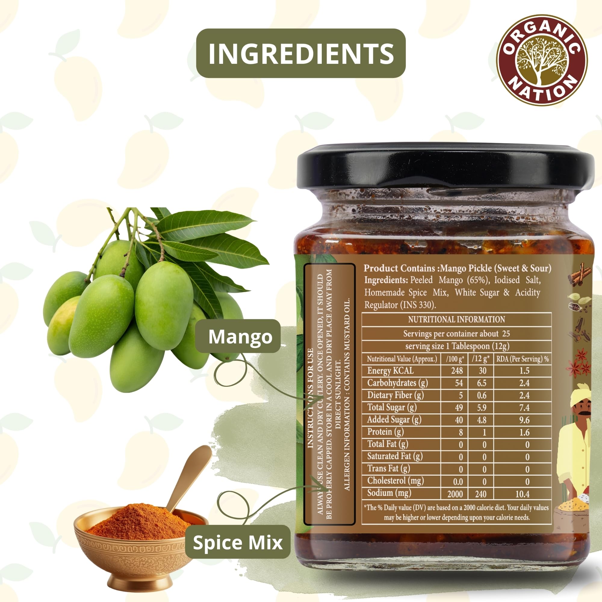 ORGANIC NATION Sweet Mango Pickle | Chatpata Mango Pickle | Gorkeri | No Preservatives | Traditional Aam Ka Achar | 300g | Natural Flavor | Vibrant Yellow 3
