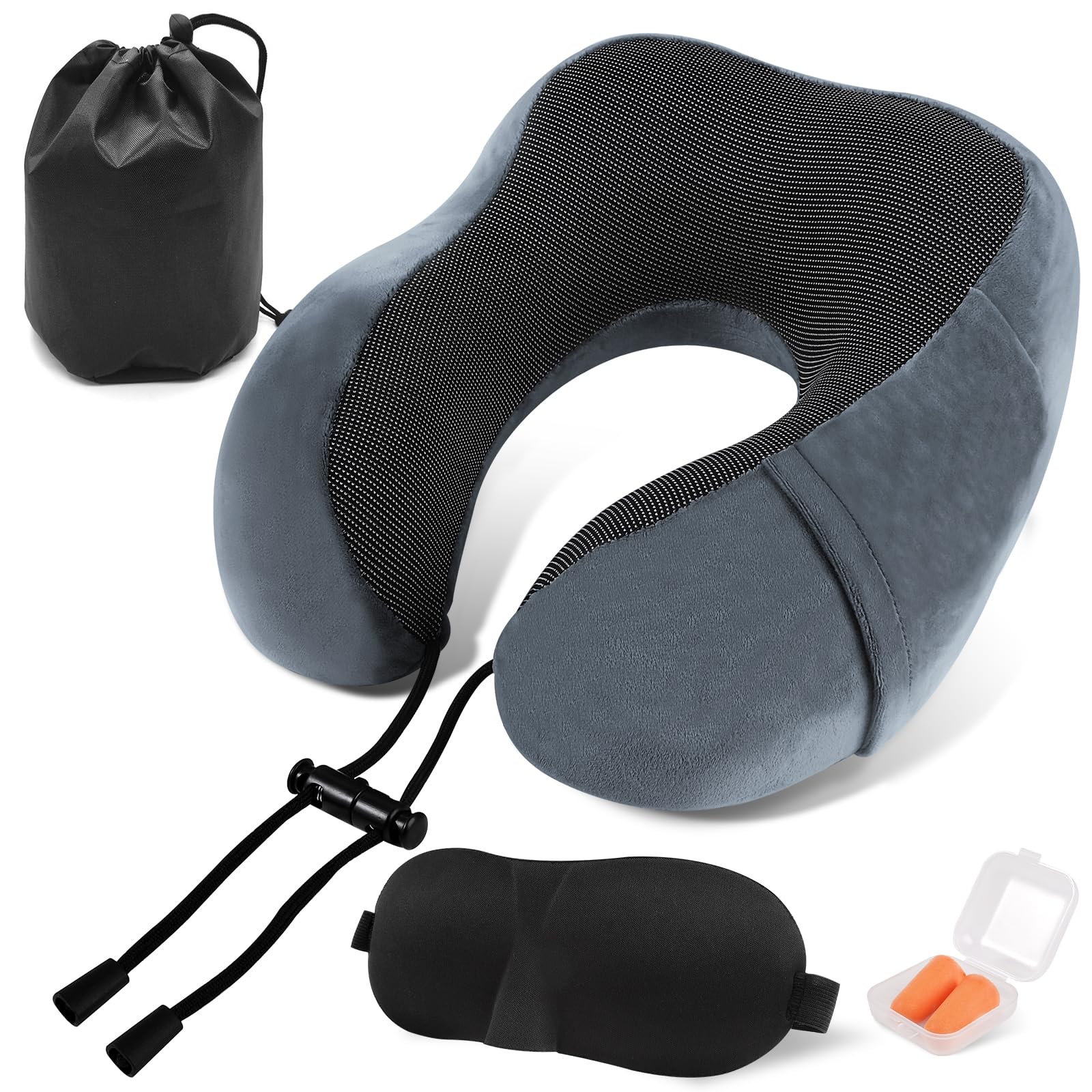 ARTREE ARTREE Almohada de Viaje Cuello, Comfy Almohada Avion Viscoelastica de Espuma Memoria, Cojin Cuello Viaje con Máscara de Ojos, Tapones y Bolsa, Cojin Cervical Viaje para Tren Coche Viajando