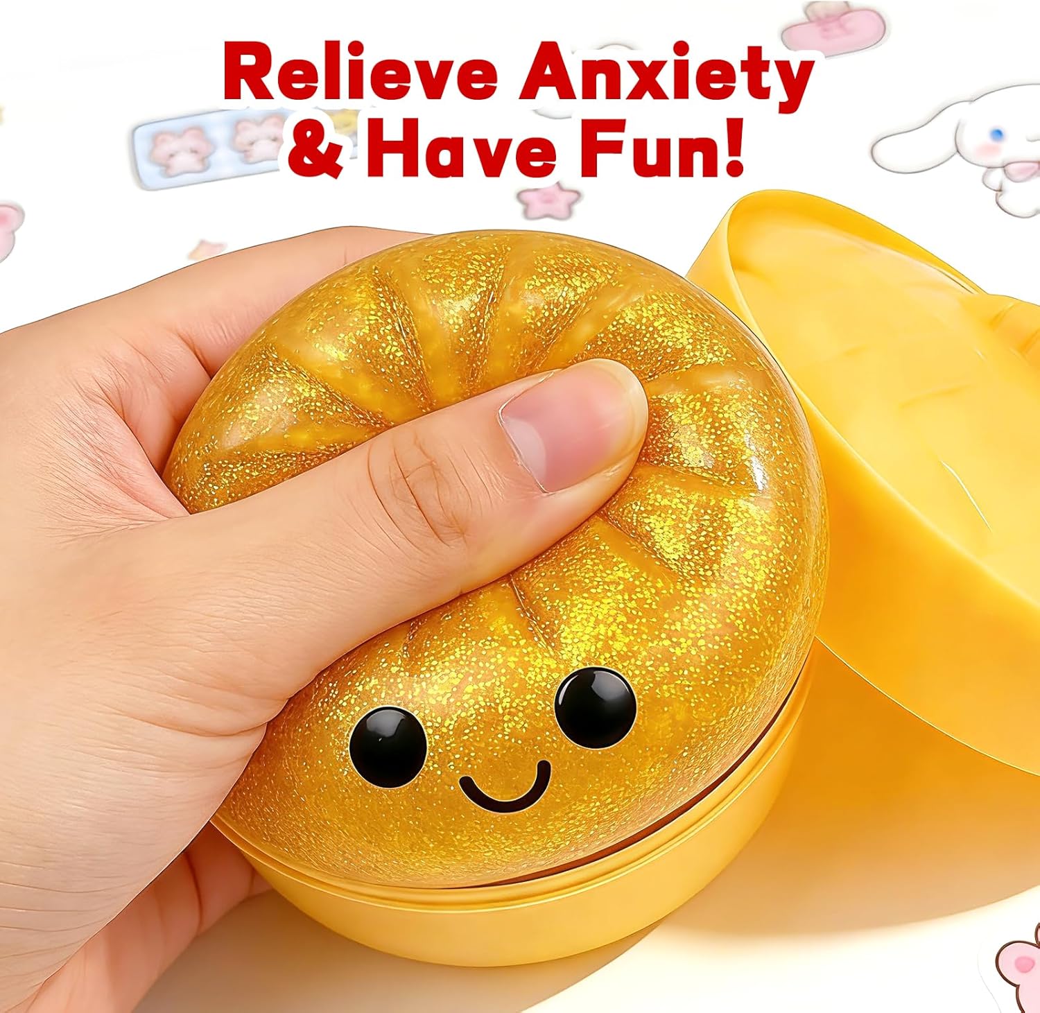 1pc Glitter Dumpling, Dumpling Squishy, Mega Rainbow Dumplings, Large Stress Relief Sensory Ball, Anxiety Relief Fidget, Soft Squeeze Decompression Dough (1pc Glitter White)