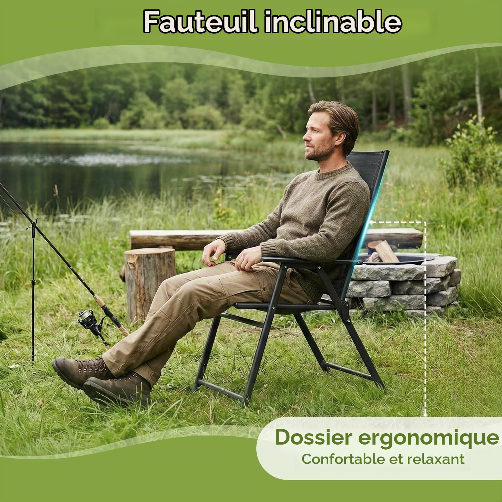 LIFERUN Lot de 2 Chaises de Jardin Pliantes, Chaises de Camping Extérieure