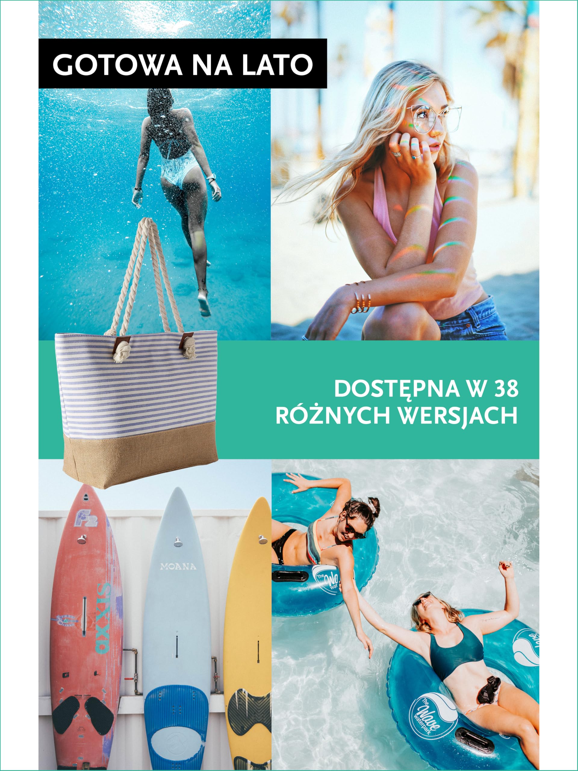 DonDon Duża torba plażowa z zamkiem błyskawicznym wodoodporna