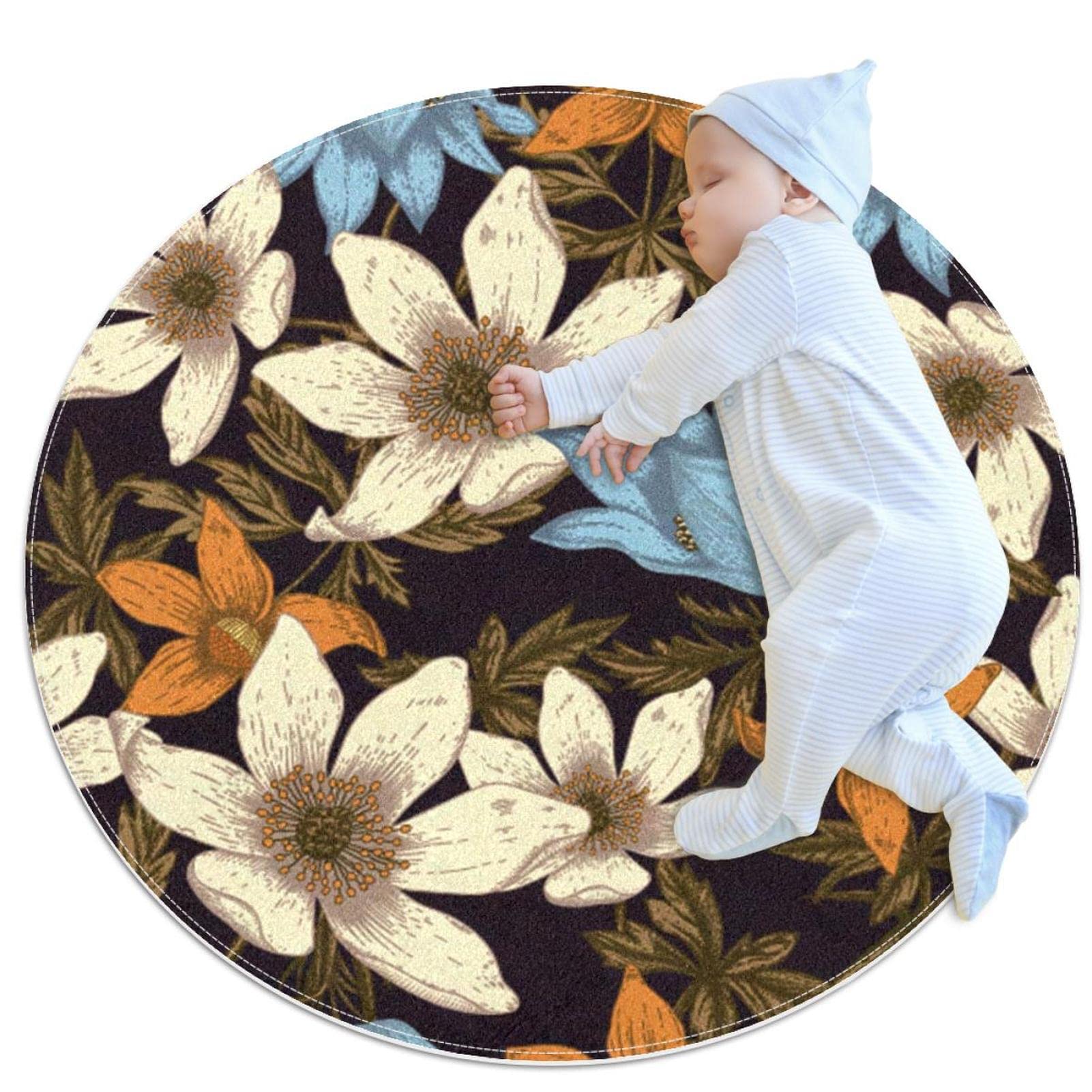 Tapis de salle de bain vintage rond pour chambre d'enfant et salon