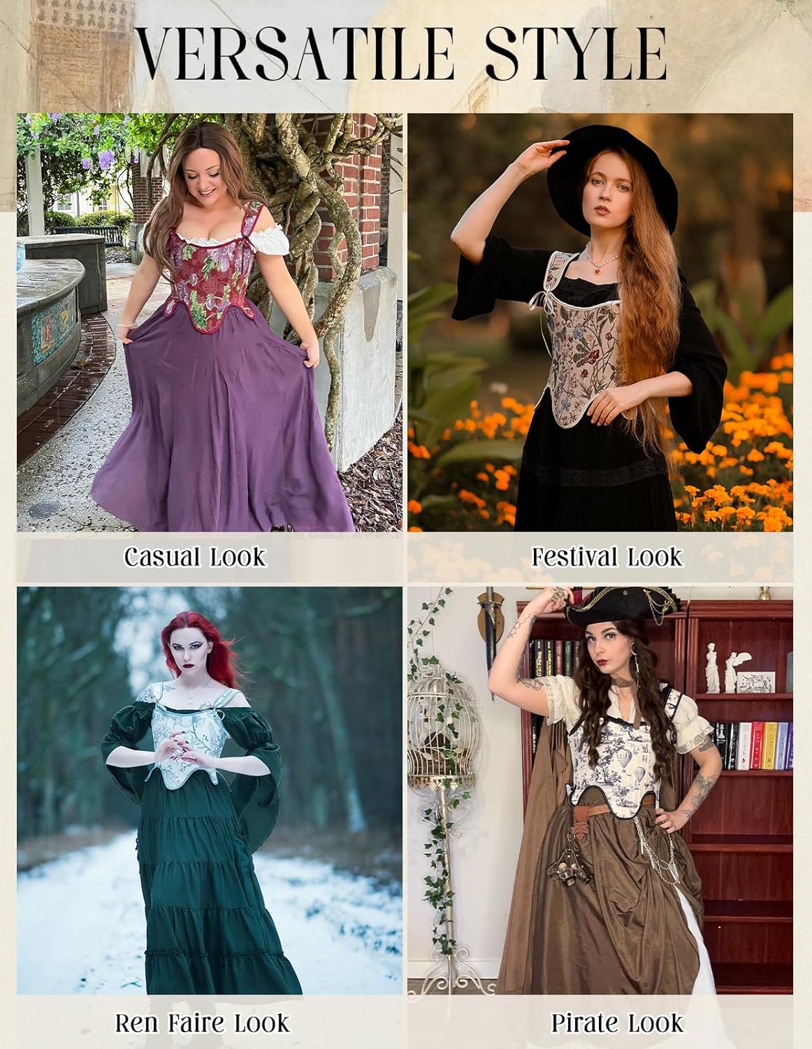 SCARLET DARKNESS Bustier Tops for Women Renaissance Floral Lace Up Bodyshaper Corset with Zipper - Image 5