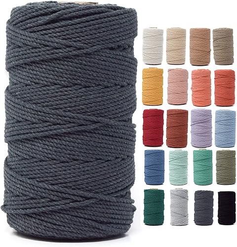 GANXXET Cordón de algodón para macramé color antracita de 0.079 in, 3 capas recicladas, 3 hebras x 480 pies, 160 yardas, cordón para macramé y