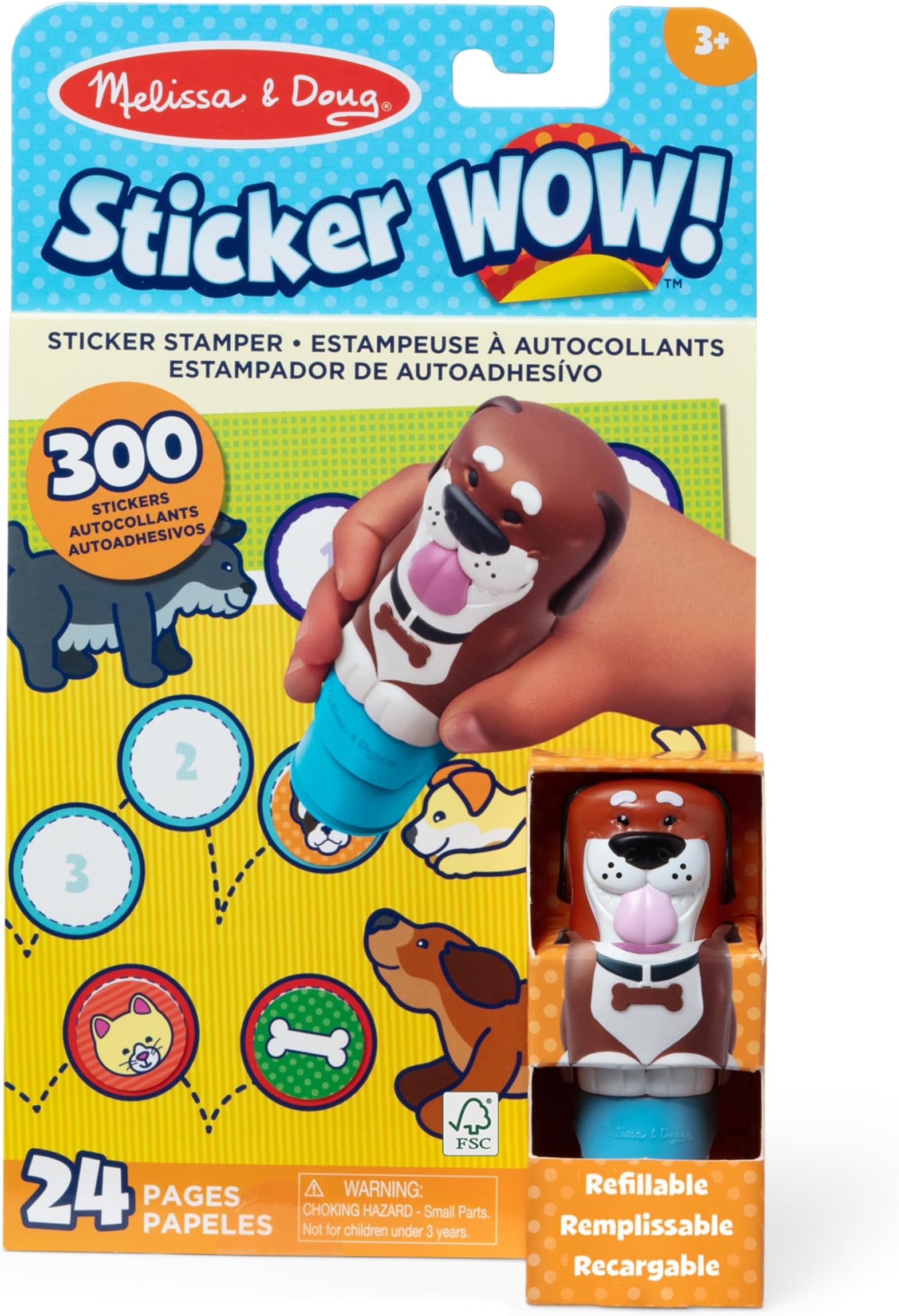 Sticker Wow!™ 24-Page Activity Pad and Sticker Stamper, 300 Stickers, Arts and Crafts Fidget Toy Collectible Character – Dog - for Kids Ages 3+ - FSC Certified