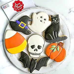 Ann Clark Cookie Cutters Halloween Cookie Cutters 7-Pc. Set Made in USA, Pumpkin, Ghost, Bat, Candy Corn, Skull, Black Cat, Witch Hat
